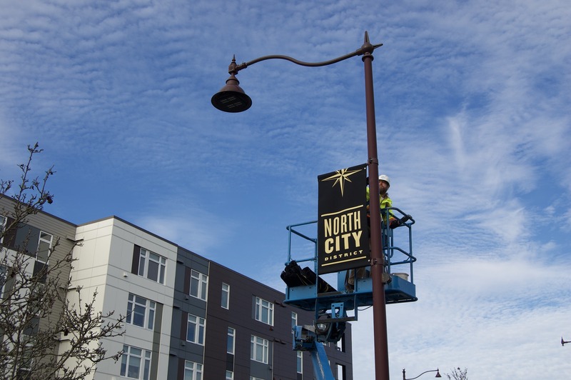 Banner being installed by Safeway