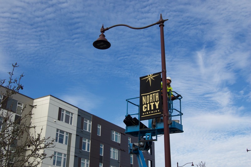 Banner being installed by Safeway