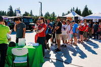 Photo: Line waiting to try the Lime scooter and bike demos.